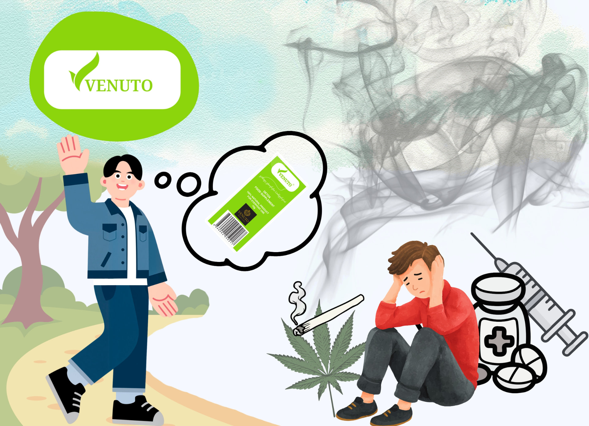 VENUTO informational illustration about substance use and wellbeing