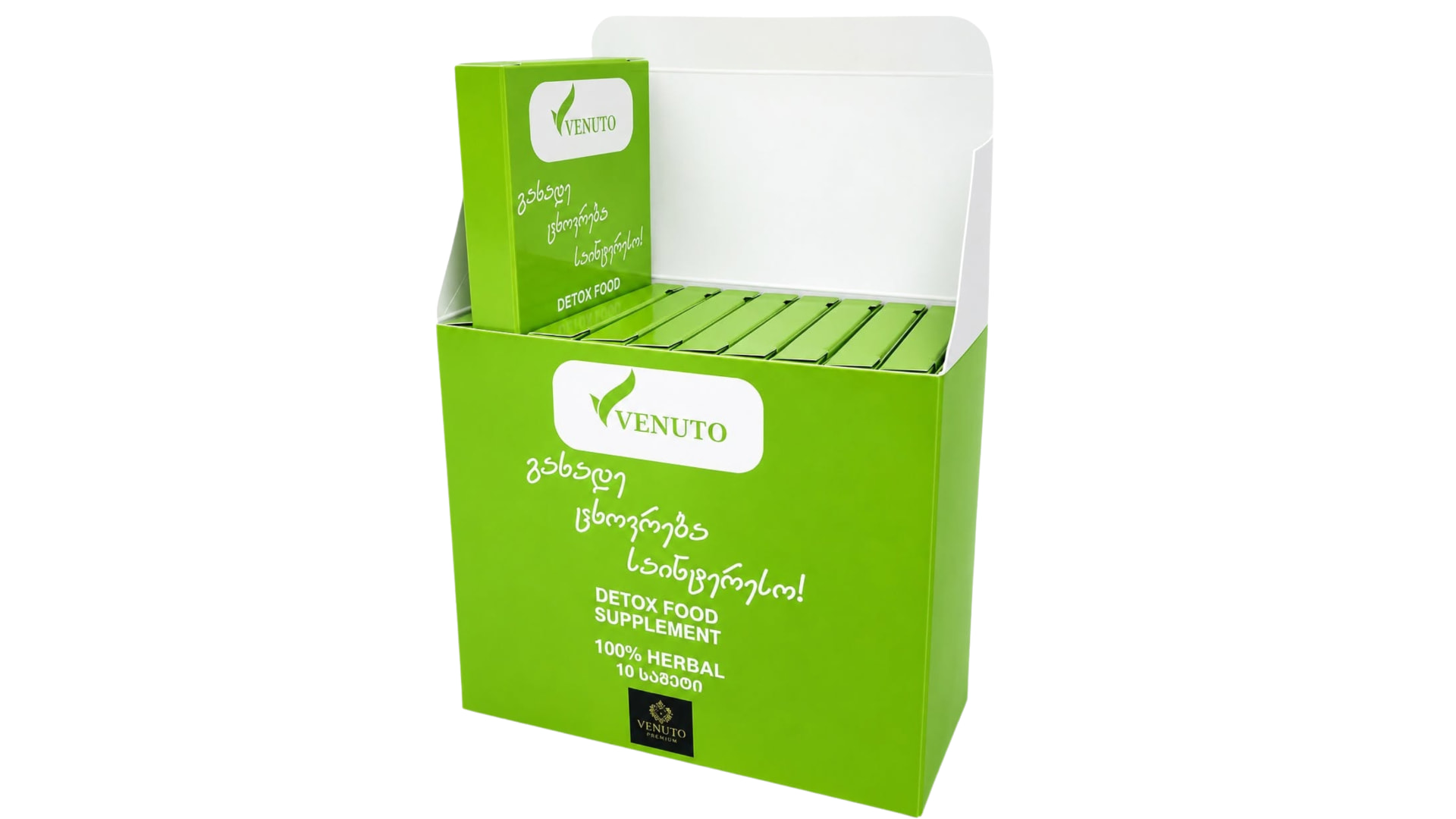 VENUTO display box with ten individual product boxes